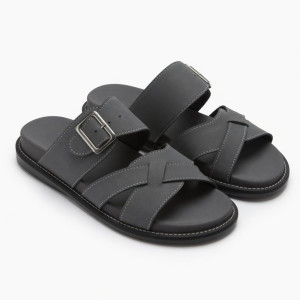 Classic Grey Multi Strap Slide Sandals with Adjustable Buckle